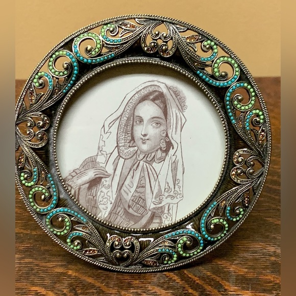 Kingfisher Road Ornate Colored Rhinestone Beaded Patinated Metal Picture Frame - Picture 9 of 16